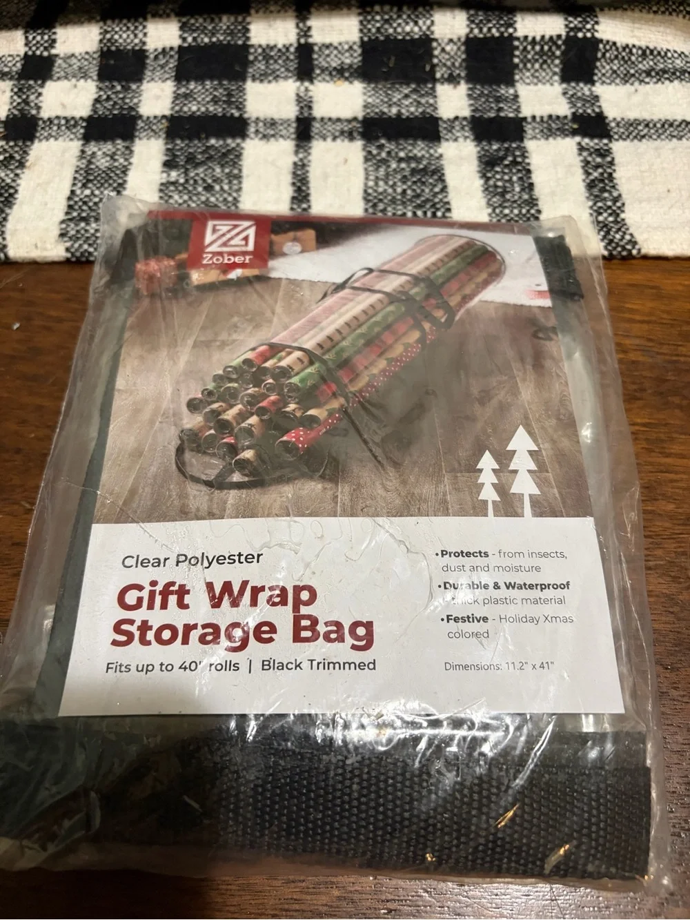 Clear Polyester Gift Wrap Storage Bag - Black Trim